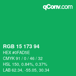 Color code: RGB 15 173 94 | qconv.com