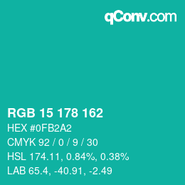 Color code: RGB 15 178 162 | qconv.com