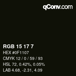 Color code: RGB 15 17 7 | qconv.com