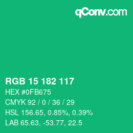 Color code: RGB 15 182 117 | qconv.com