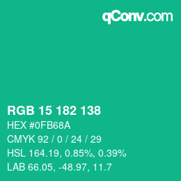 Color code: RGB 15 182 138 | qconv.com