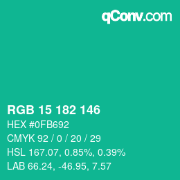 Color code: RGB 15 182 146 | qconv.com