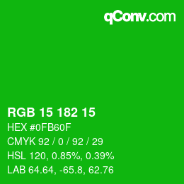 Color code: RGB 15 182 15 | qconv.com