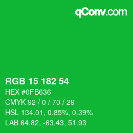 Color code: RGB 15 182 54 | qconv.com