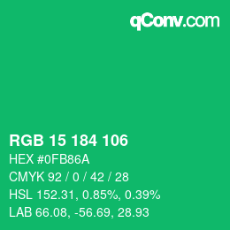 颜色代码: RGB 15 184 106 | qconv.com