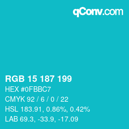 Color code: RGB 15 187 199 | qconv.com
