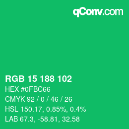 Color code: RGB 15 188 102 | qconv.com