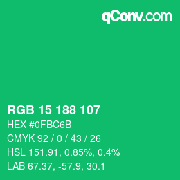 Color code: RGB 15 188 107 | qconv.com