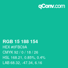 Color code: RGB 15 188 154 | qconv.com