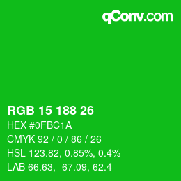 Color code: RGB 15 188 26 | qconv.com