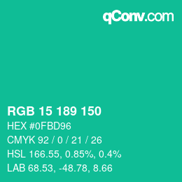 Color code: RGB 15 189 150 | qconv.com