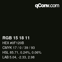 Color code: RGB 15 18 11 | qconv.com