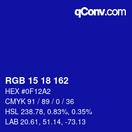 Color code: RGB 15 18 162 | qconv.com