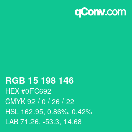 Color code: RGB 15 198 146 | qconv.com