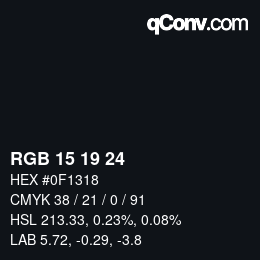 Color code: RGB 15 19 24 | qconv.com