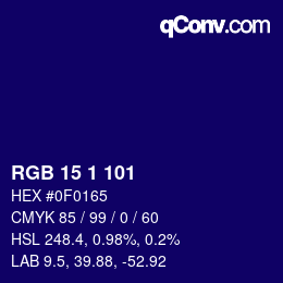 Color code: RGB 15 1 101 | qconv.com