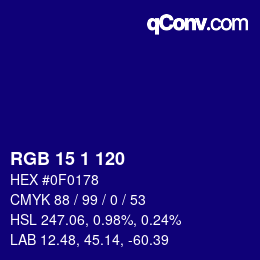 Color code: RGB 15 1 120 | qconv.com