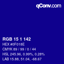 Color code: RGB 15 1 142 | qconv.com