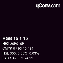 Color code: RGB 15 1 15 | qconv.com