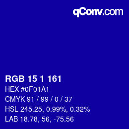 Color code: RGB 15 1 161 | qconv.com