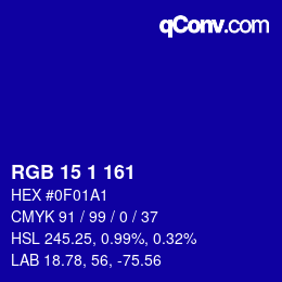 カラーコード: RGB 15 1 161 | qconv.com