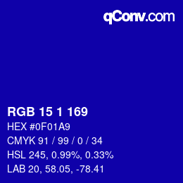 Color code: RGB 15 1 169 | qconv.com