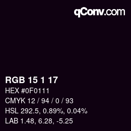 Color code: RGB 15 1 17 | qconv.com