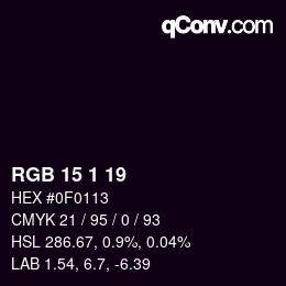 Color code: RGB 15 1 19 | qconv.com