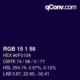 Color code: RGB 15 1 58 | qconv.com