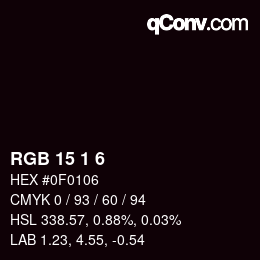 カラーコード: RGB 15 1 6 | qconv.com