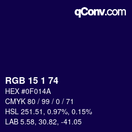 Color code: RGB 15 1 74 | qconv.com