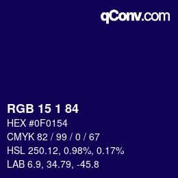 Color code: RGB 15 1 84 | qconv.com