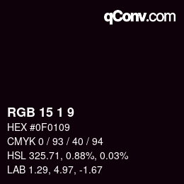 カラーコード: RGB 15 1 9 | qconv.com