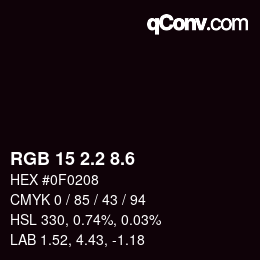 カラーコード: RGB 15 2.2 8.6 | qconv.com