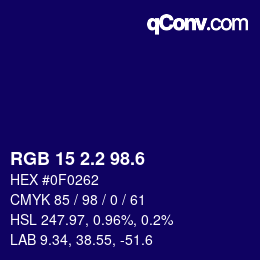 カラーコード: RGB 15 2.2 98.6 | qconv.com
