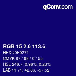カラーコード: RGB 15 2.6 113.6 | qconv.com