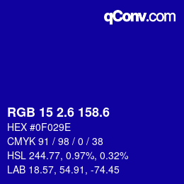 カラーコード: RGB 15 2.6 158.6 | qconv.com
