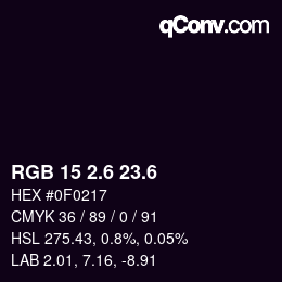 カラーコード: RGB 15 2.6 23.6 | qconv.com