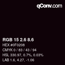 カラーコード: RGB 15 2.6 8.6 | qconv.com