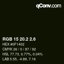 カラーコード: RGB 15 20.2 2.6 | qconv.com