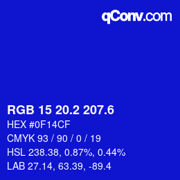 カラーコード: RGB 15 20.2 207.6 | qconv.com