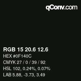 カラーコード: RGB 15 20.6 12.6 | qconv.com