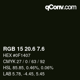 カラーコード: RGB 15 20.6 7.6 | qconv.com