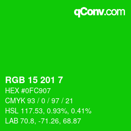 Color code: RGB 15 201 7 | qconv.com