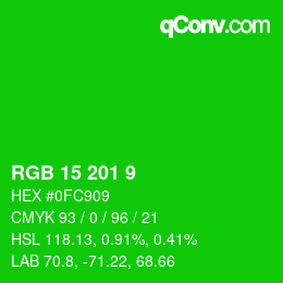 Color code: RGB 15 201 9 | qconv.com