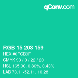 Color code: RGB 15 203 159 | qconv.com