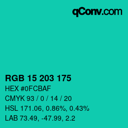 Color code: RGB 15 203 175 | qconv.com