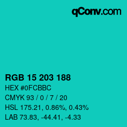 Color code: RGB 15 203 188 | qconv.com