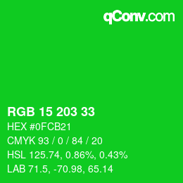 Color code: RGB 15 203 33 | qconv.com