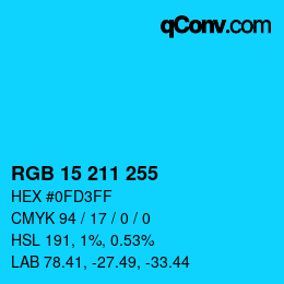 Color code: RGB 15 211 255 | qconv.com